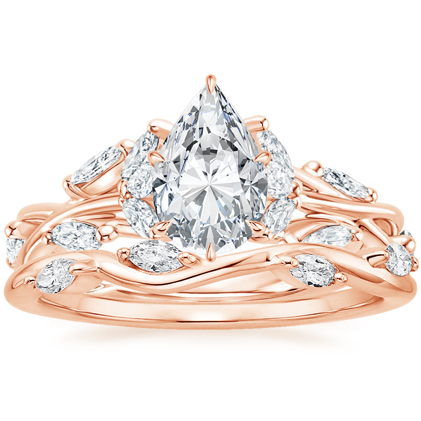 14K Rose Gold Secret Garden Diamond Ring (1/2 ct. tw.) with Winding Willow Diamond Ring (1/8 ct. tw.)