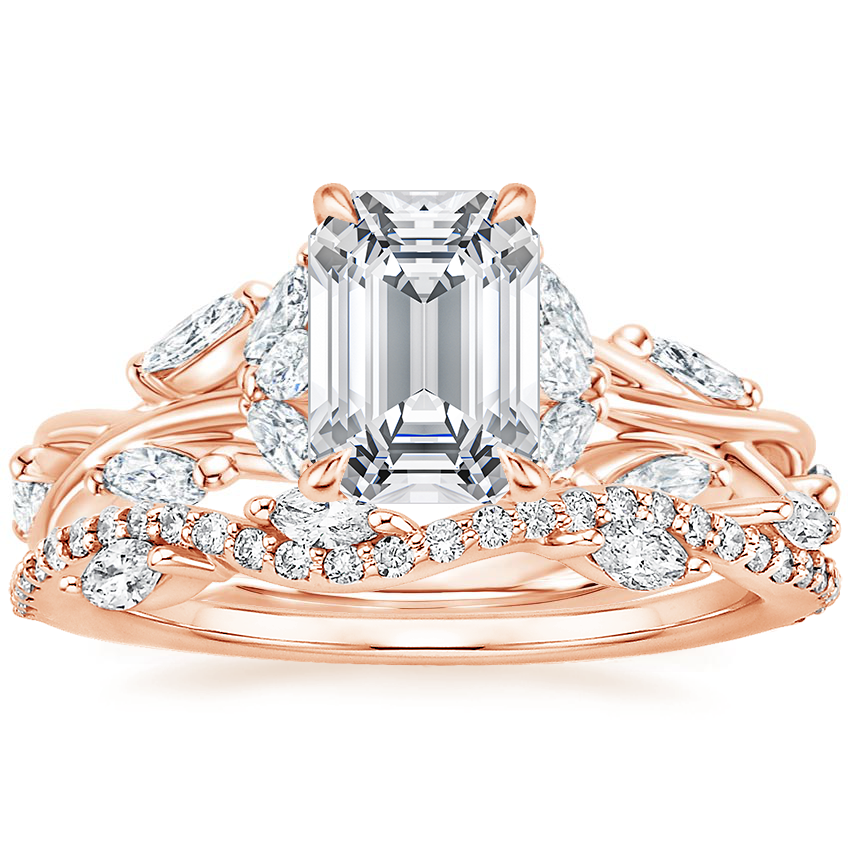 14K Rose Gold Secret Garden Diamond Ring (1/2 ct. tw.) with Luxe Winding Willow Diamond Ring (1/4 ct. tw.)
