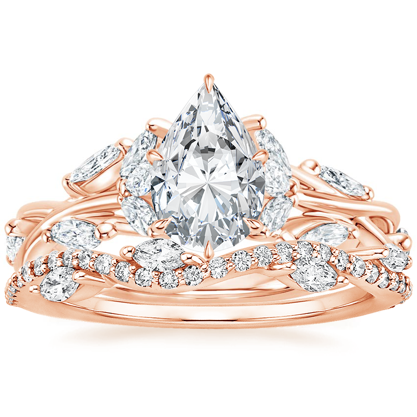 14K Rose Gold Secret Garden Diamond Ring (1/2 ct. tw.) with Luxe Winding Willow Diamond Ring (1/4 ct. tw.)