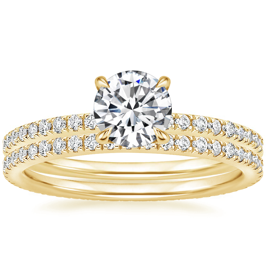 14K Yellow Gold Perfect Fit Diamond Ring with Ballad Eternity Diamond Ring