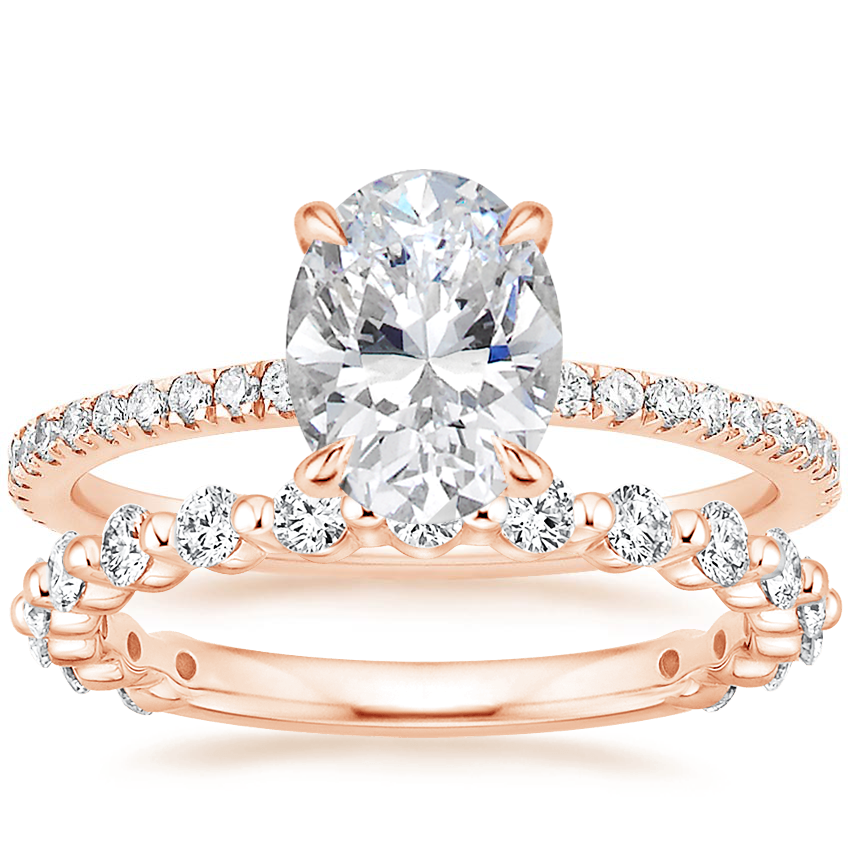 14K Rose Gold Luxe Viviana Diamond Ring (1/3 ct. tw.) with Luxe Marseille Diamond Ring (1/2 ct. tw.)