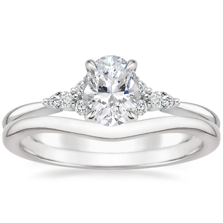 Platinum Nadia Diamond Ring with Petite Curved Wedding Ring
