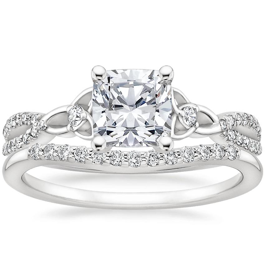 18K White Gold Luxe Entwined Celtic Love Knot Diamond Ring with Petite Curved Diamond Ring (1/10 ct. tw.)