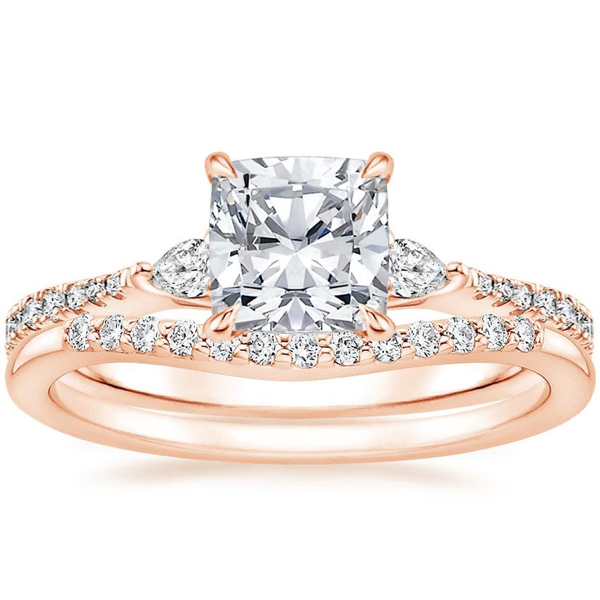 14K Rose Gold Luxe Aria Diamond Ring with Petite Curved Diamond Ring (1/10 ct. tw.)