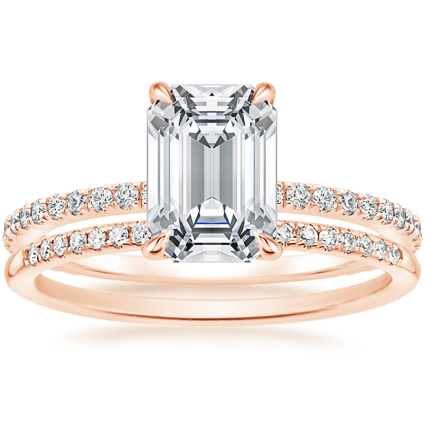 14K Rose Gold Demi Diamond Ring (1/3 ct. tw.) with Whisper Diamond Ring (1/10 ct. tw.)