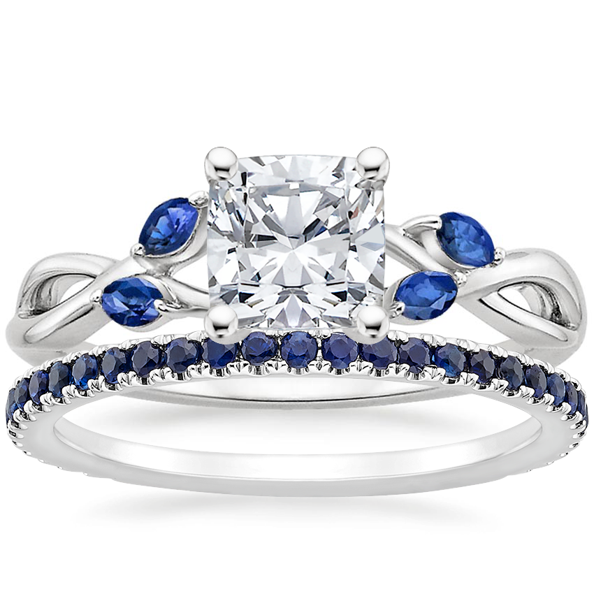 14K White Gold Willow Ring With Sapphire Accents with Luxe Ballad Sapphire Ring