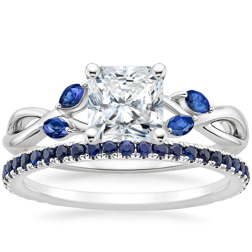 14K White Gold Willow Ring With Sapphire Accents with Luxe Ballad Sapphire Ring