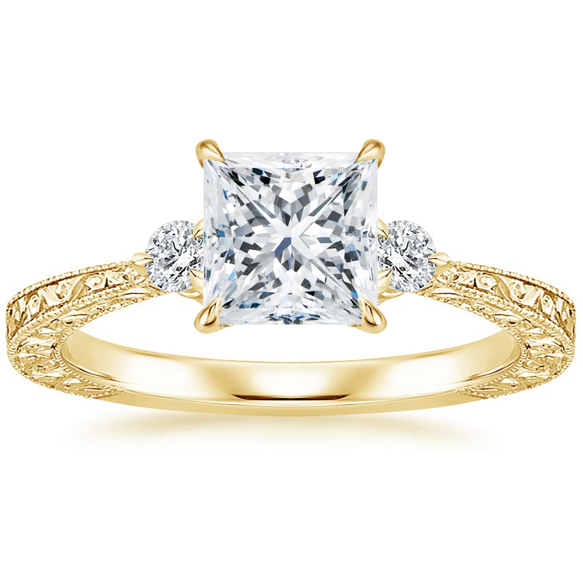 Hand Engraved Three Stone Engagement Ring Bristol Brilliant Earth