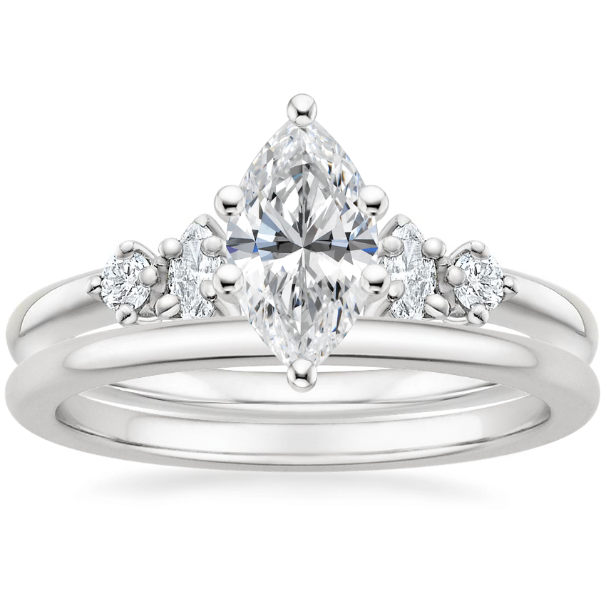 18K White Gold Miroir Diamond Ring with Petite Comfort Fit Wedding Ring