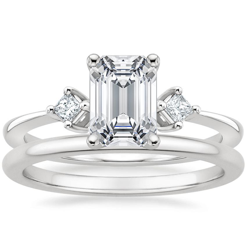 18K White Gold Tria Diamond Ring with Petite Comfort Fit Wedding Ring