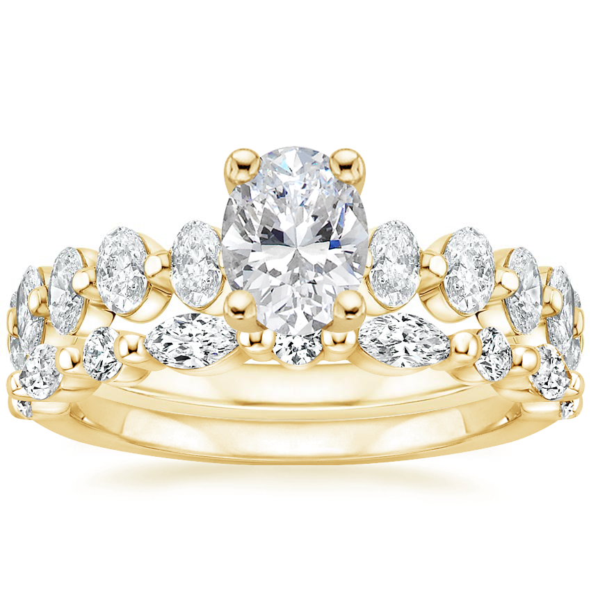 18K Yellow Gold Ellipse Oval Diamond Ring (3/4 ct. tw.) with Versailles Diamond Ring (3/8 ct. tw