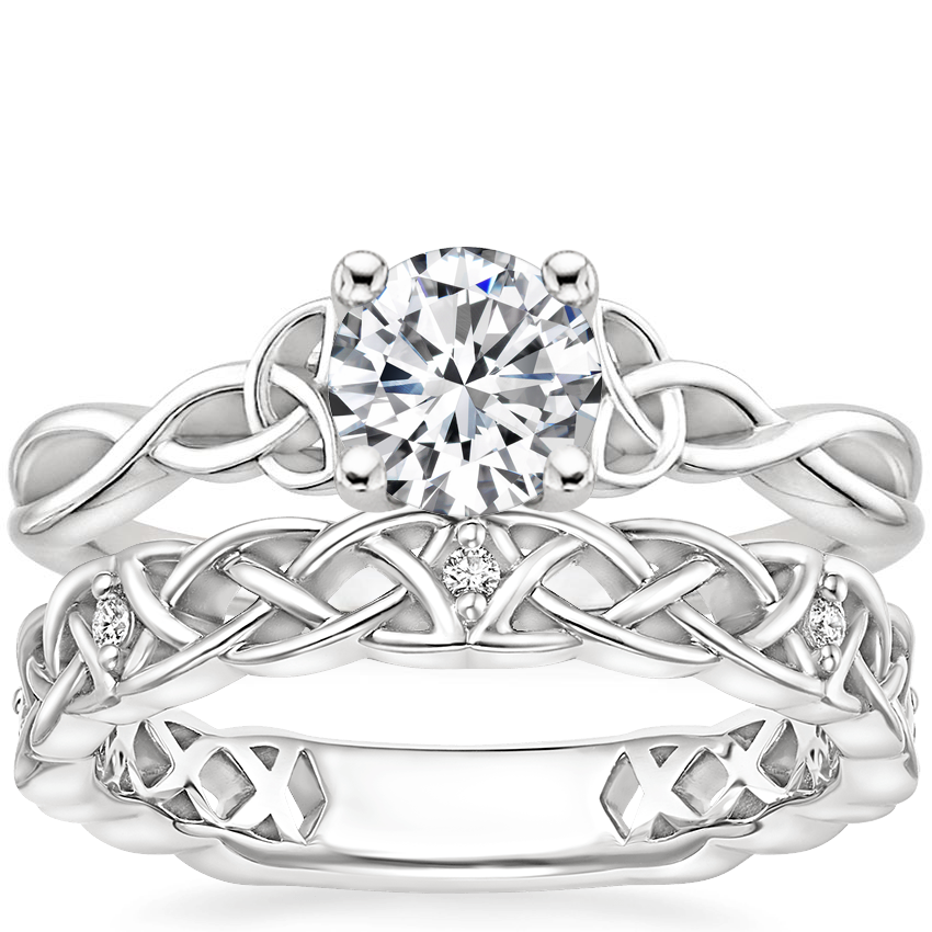 18K White Gold Entwined Celtic Love Knot Ring with Celtic Knot Diamond Ring