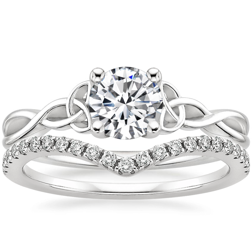 18K White Gold Entwined Celtic Love Knot Ring with Flair Diamond Ring (1/6 ct. tw.)