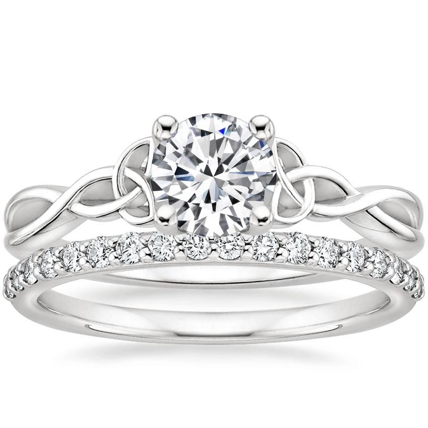 Platinum Entwined Celtic Love Knot Ring with Petite Shared Prong Diamond Ring (1/4 ct. tw.)