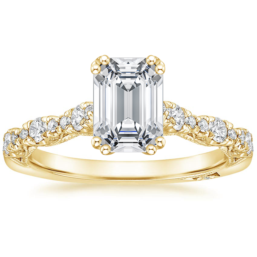 Emerald Claw Prong Scalloped Pavé Diamond Ring 