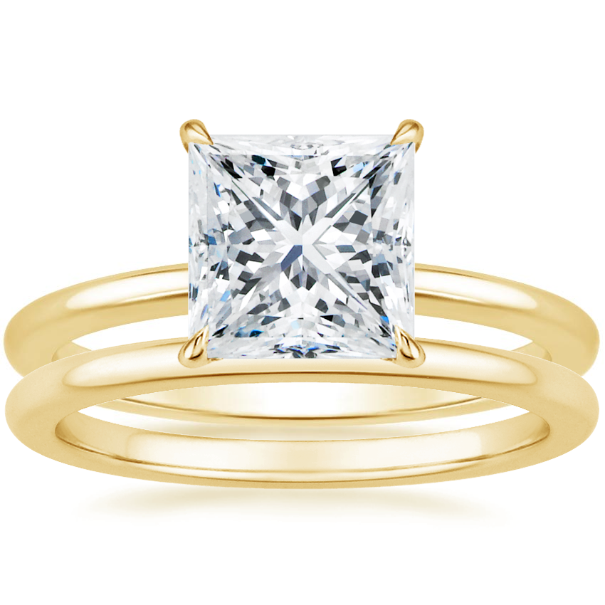 18K Yellow Gold Audrey Perfect Fit Solitaire Ring with Petite Comfort Fit Wedding Ring
