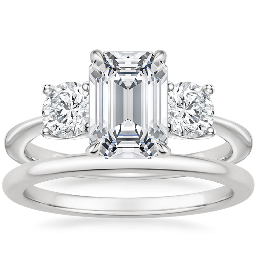 Platinum Luxe Selene Three Stone Diamond Ring (2/3 ct. tw.) with Petite Comfort Fit Wedding Ring