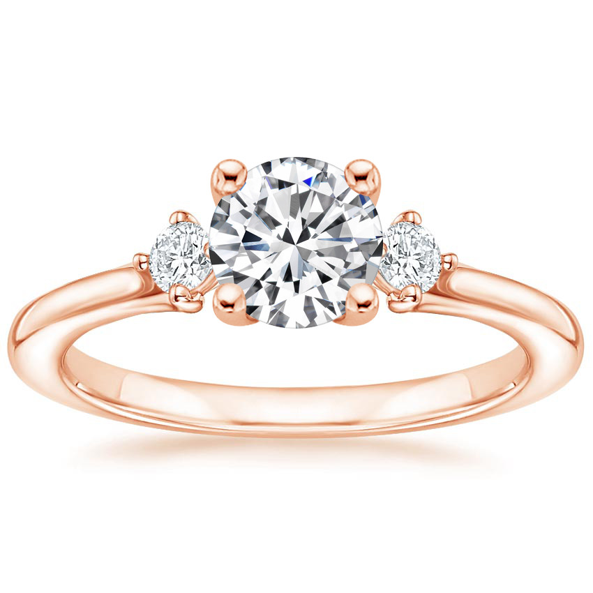 14K Rose Gold Three Stone Floating Diamond Ring, large top view