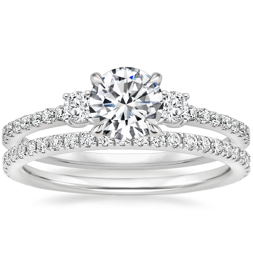 18K White Gold Lyra Diamond Ring (1/4 ct. tw.) with Luxe Ballad Diamond Ring (1/4 ct. tw.)