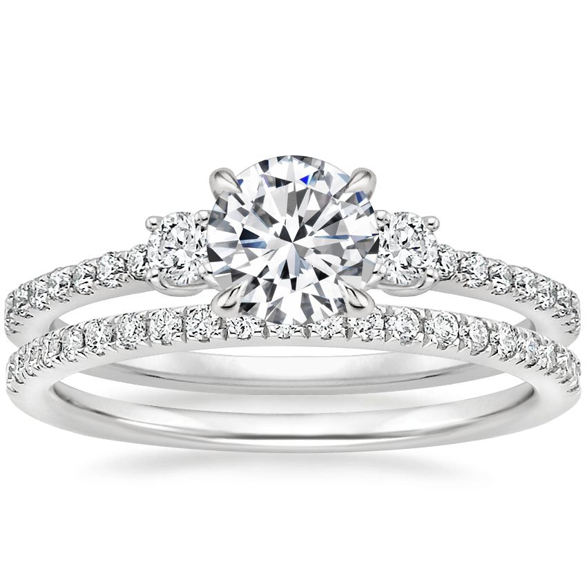 18K White Gold Lyra Diamond Ring (1/4 ct. tw.) with Ballad Diamond Ring (1/6 ct. tw.)