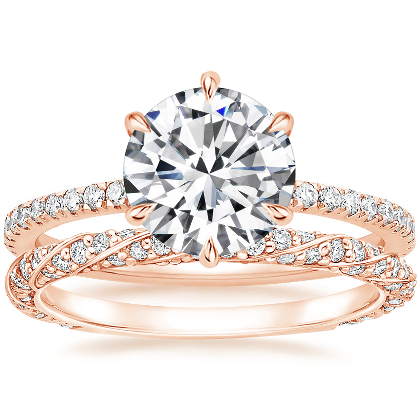 14K Rose Gold Six Prong Luxe Viviana Diamond Ring (1/3 ct. tw.) with Nova Diamond Ring (1/3 ct. tw.)