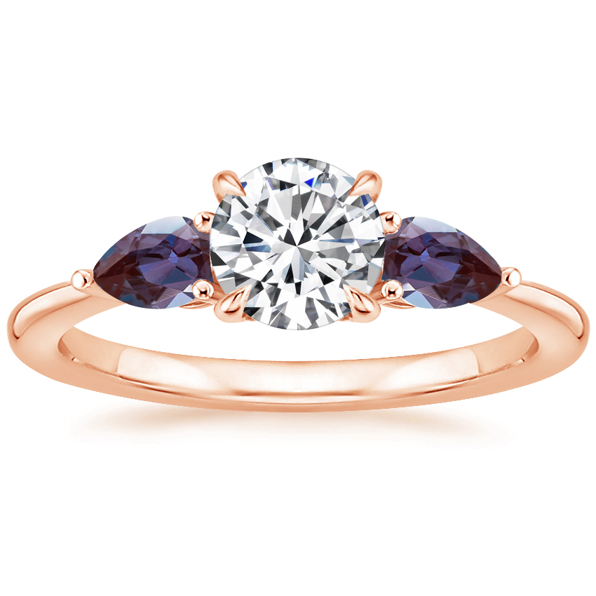 14K Rose Gold Opera Ring with Lab Alexandrite Accents, large top view