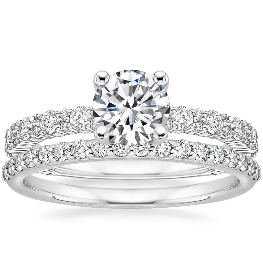 18K White Gold Trevi Diamond Ring (1/2 ct. tw.) with Petite Shared Prong Diamond Ring (1/4 ct. tw.)