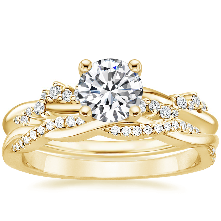 18K Yellow Gold Pirouette Diamond Ring with Petite Twisted Vine Diamond Ring (1/8 ct. tw.)