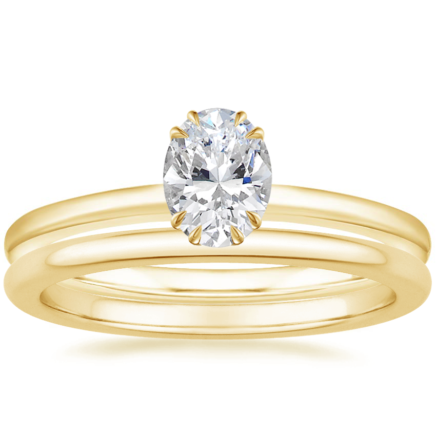 18K Yellow Gold Sora Diamond Ring with Petite Comfort Fit Wedding Ring