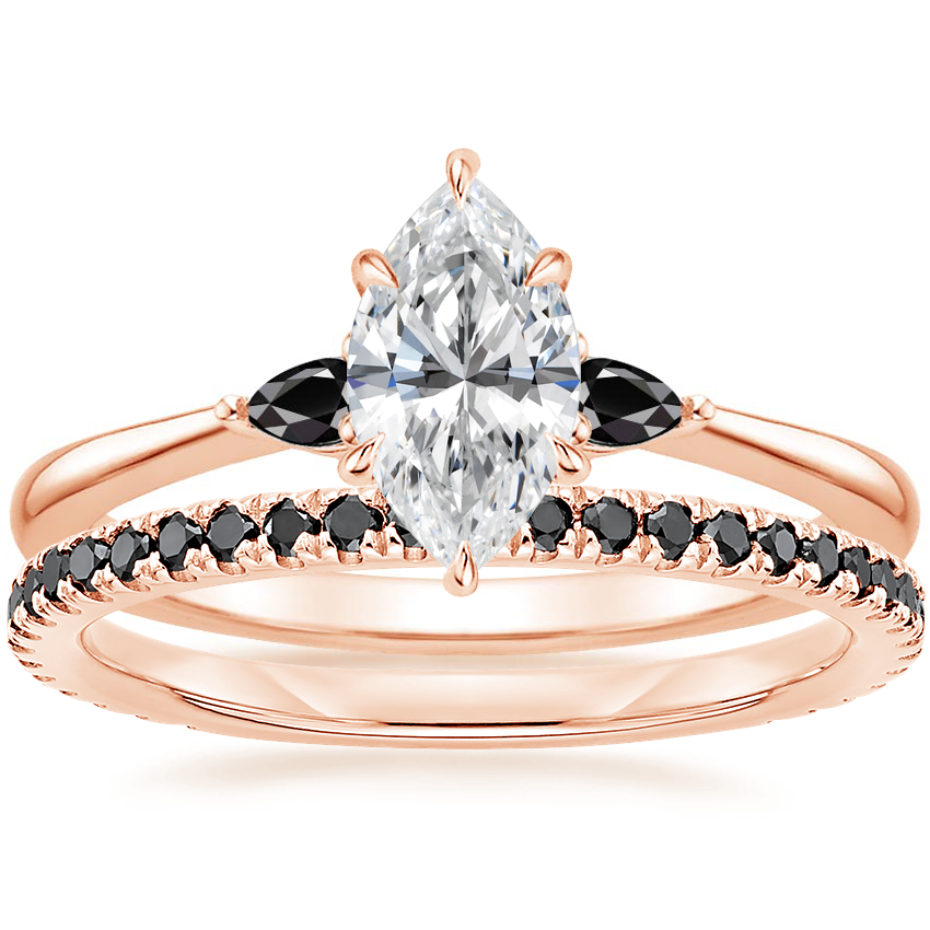 14K Rose Gold Aria Ring with Black Diamond Accents with Luxe Ballad Black Diamond Ring (1/4 ct. tw.)