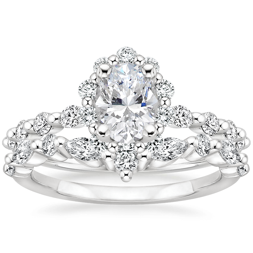 Platinum Marseille Halo Diamond Ring (1/2 ct. tw.) with Curved Versailles Diamond Ring
