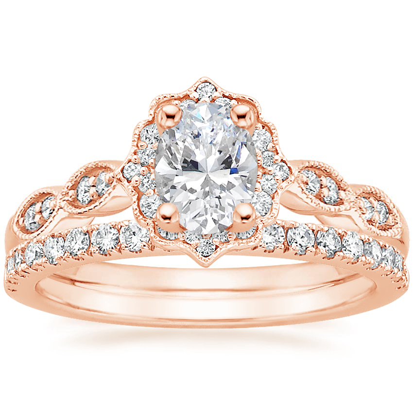 14K Rose Gold Cadenza Halo Diamond Ring with Bliss Diamond Ring (1/5 ct. tw.)