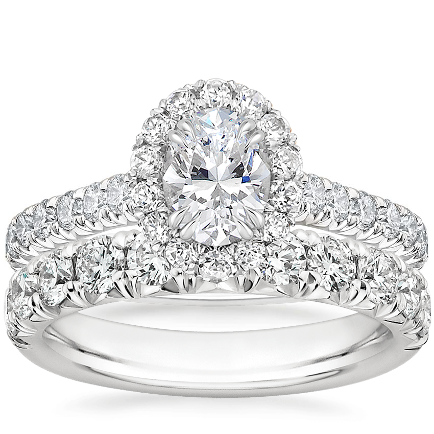 18K White Gold Sienna Halo Diamond Ring with Ellora Diamond Ring (7/8 ct. tw.)