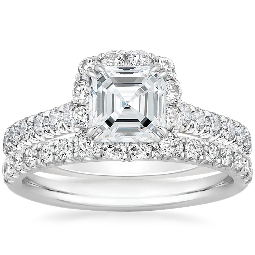 Platinum Sienna Halo Diamond Ring with Amelie Diamond Ring (1/3 ct. tw.)