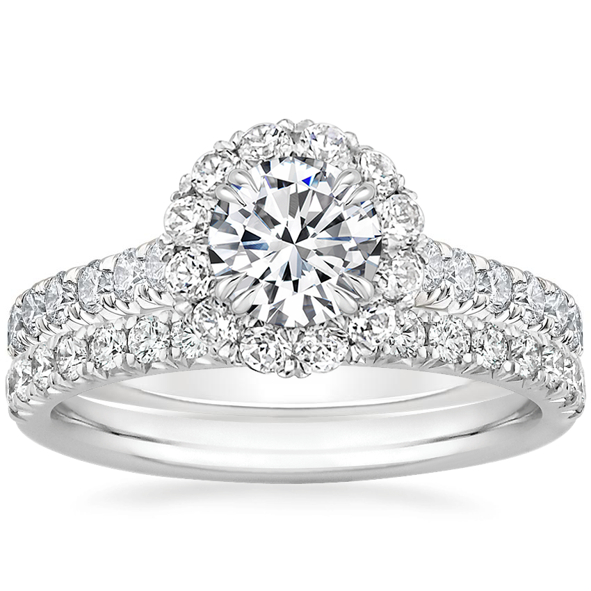18K White Gold Sienna Halo Diamond Ring with Amelie Diamond Ring (1/3 ct. tw.)