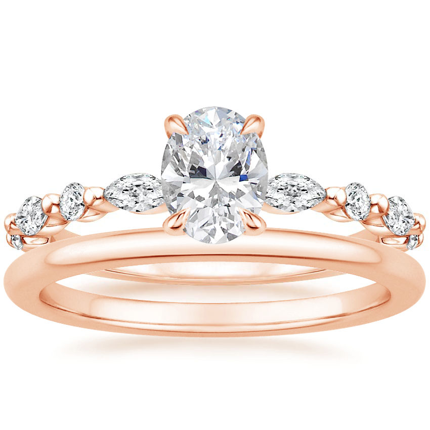 14K Rose Gold Versailles Hidden Halo Diamond Ring with Petite Comfort Fit Wedding Ring