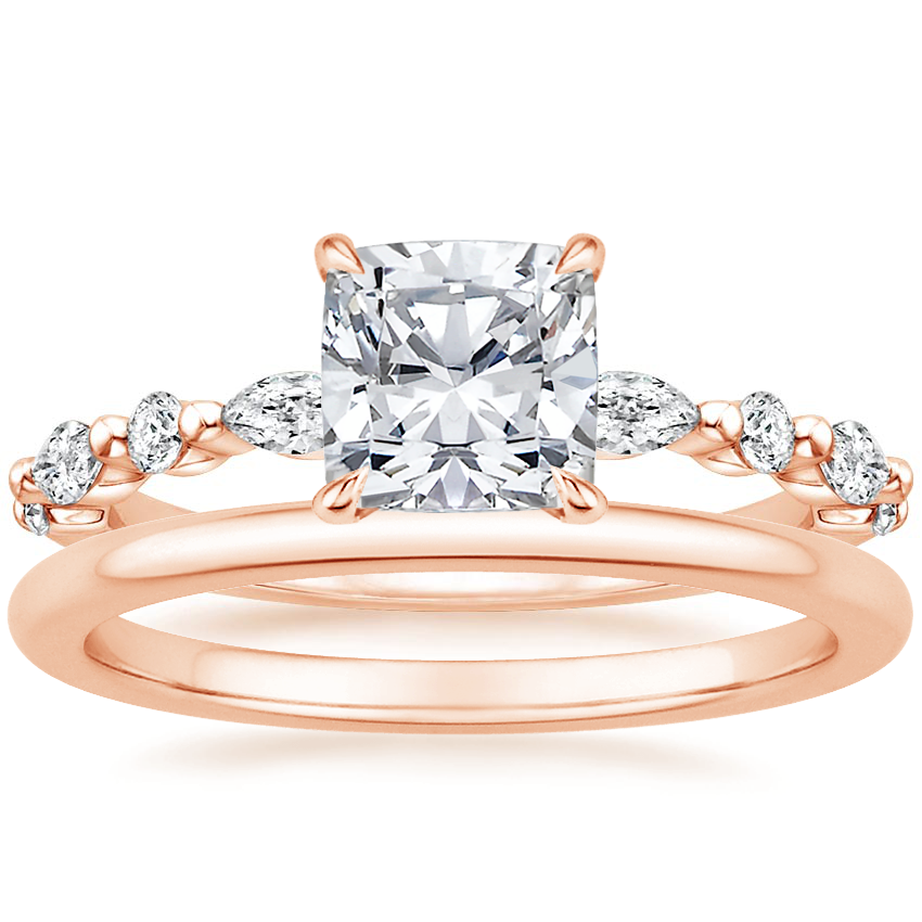 14K Rose Gold Versailles Hidden Halo Diamond Ring with Petite Comfort Fit Wedding Ring