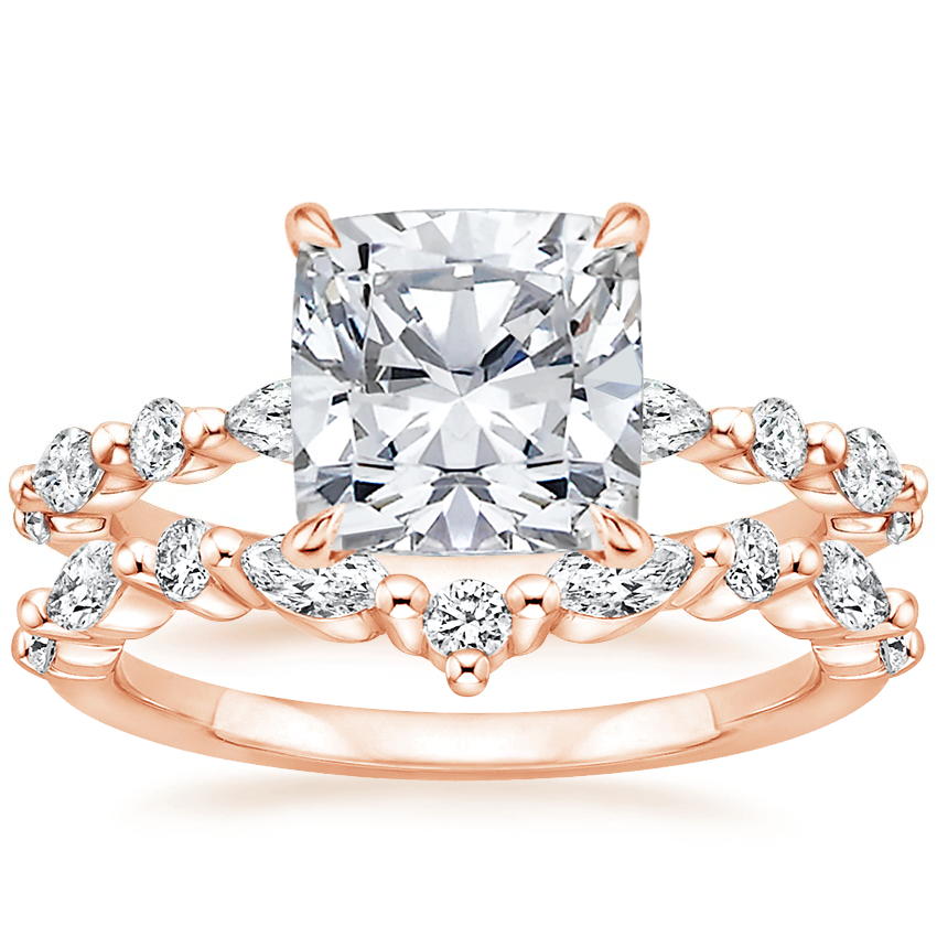 14K Rose Gold Versailles Hidden Halo Diamond Ring with Curved Versailles Diamond Ring