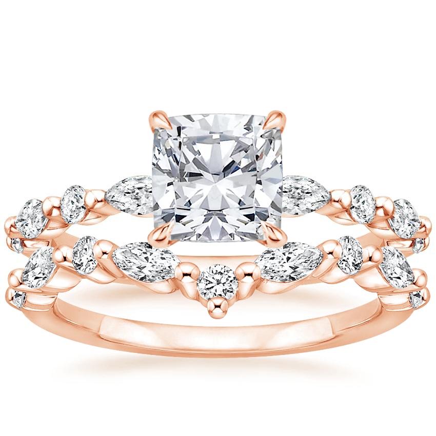 14K Rose Gold Versailles Hidden Halo Diamond Ring with Curved Versailles Diamond Ring