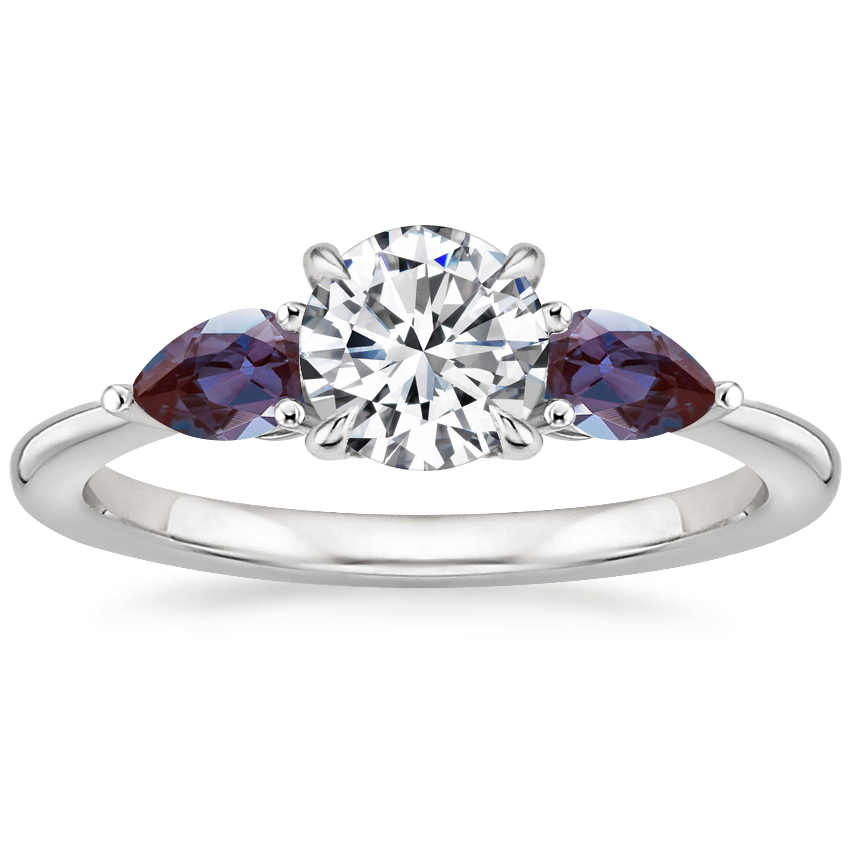 18K White Gold Opera Ring with Lab Alexandrite Accents, large top view