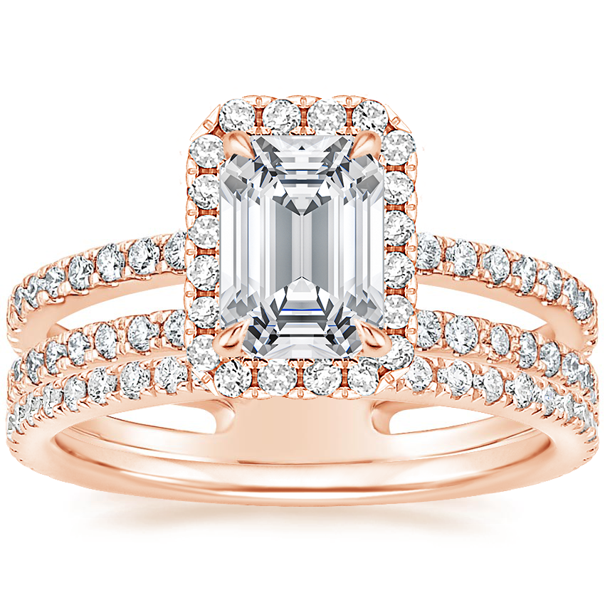 14K Rose Gold Linnia Halo Diamond Ring (2/3 ct. tw.) with Luxe Ballad Diamond Ring (1/4 ct. tw.)