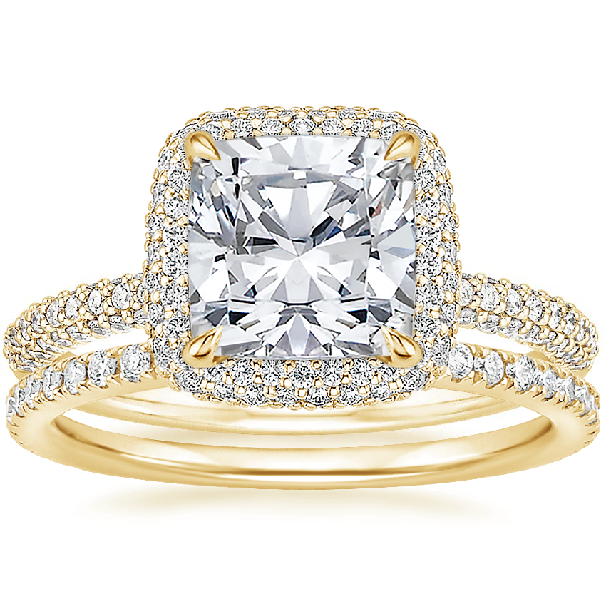 18K Yellow Gold Valencia Halo Diamond Ring (1/2 ct. tw.) with Luxe Ballad Diamond Ring (1/4 ct. tw.)