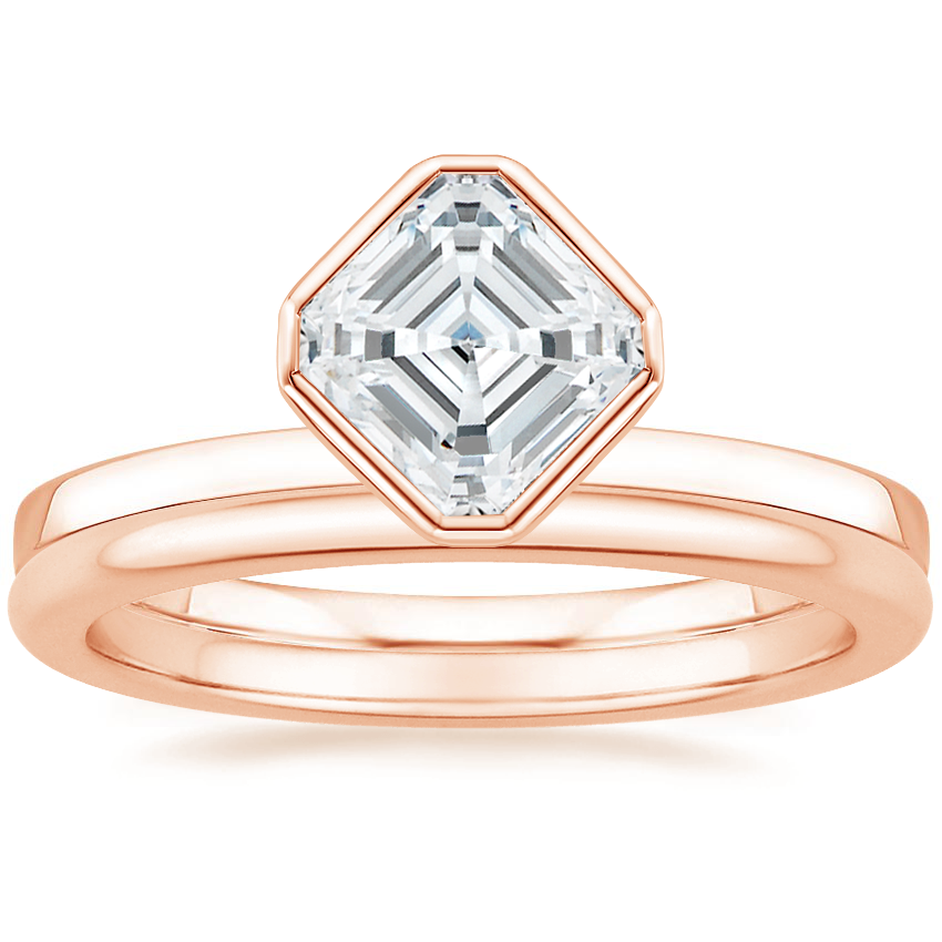 14K Rose Gold Cielo Ring with Petite Comfort Fit Wedding Ring