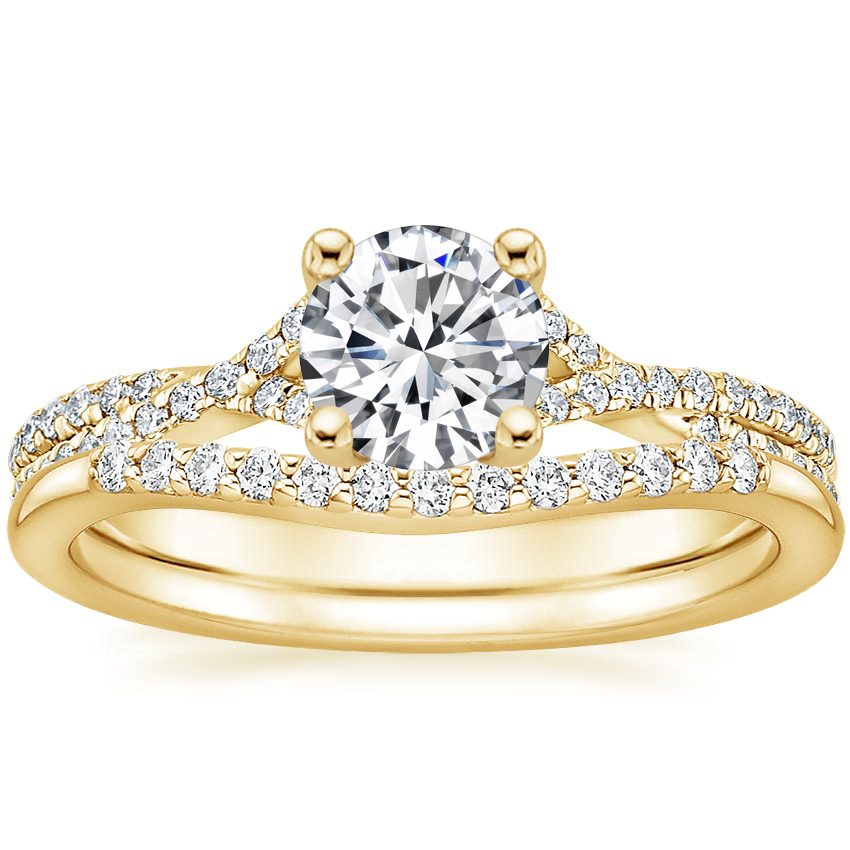 18K Yellow Gold Serenity Diamond Ring with Petite Curved Diamond Ring (1/10 ct. tw.)