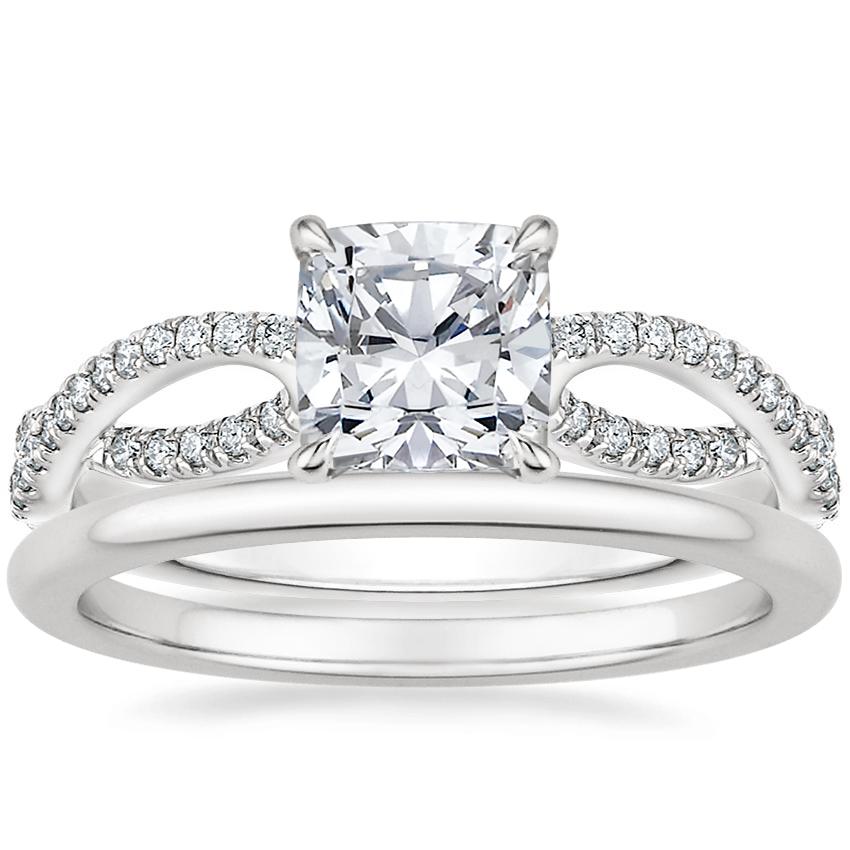 18K White Gold Cascade Diamond Ring with Petite Comfort Fit Wedding Ring
