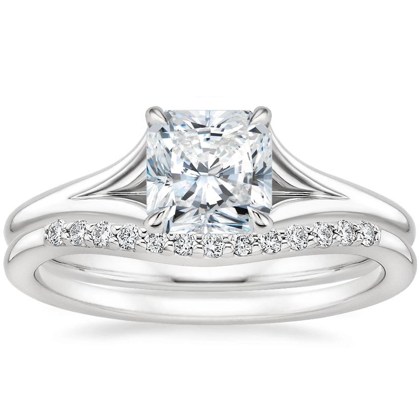 18K White Gold Reverie Ring with Petite Curved Diamond Ring