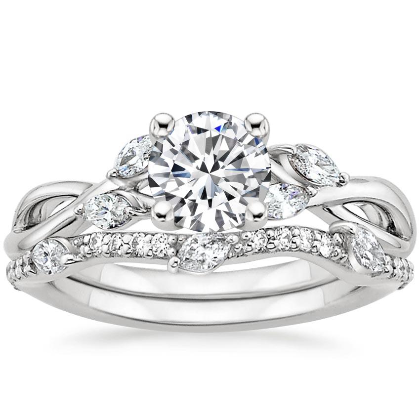 Platinum Willow Diamond Ring (1/8 ct. tw.) with Luxe Willow Diamond Wedding Ring (1/5 ct. tw.)