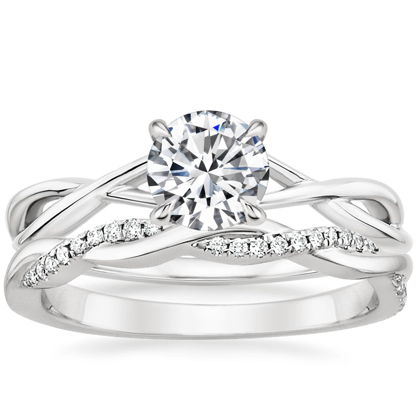 18K White Gold Alya Ring with Petite Twisted Vine Diamond Ring (1/8 ct. tw.)