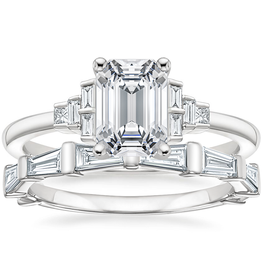 18K White Gold Mezzanine Diamond Ring with Memoir Baguette Diamond Ring ...