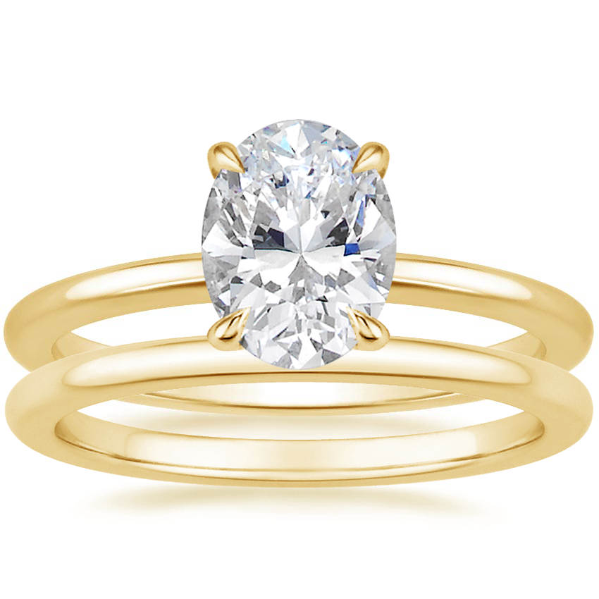 18K Yellow Gold Everly Diamond Ring with Petite Comfort Fit Wedding Ring
